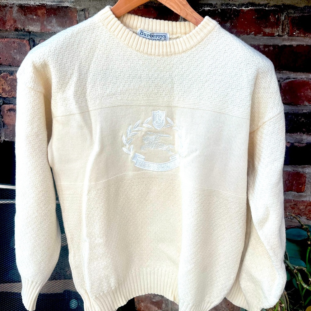 Vintage Burberry Embroidery; Cream Knit Pullover